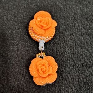 Orange Flower Retractable Badge Reel Nurse Id Holder Work Id Unique Gift